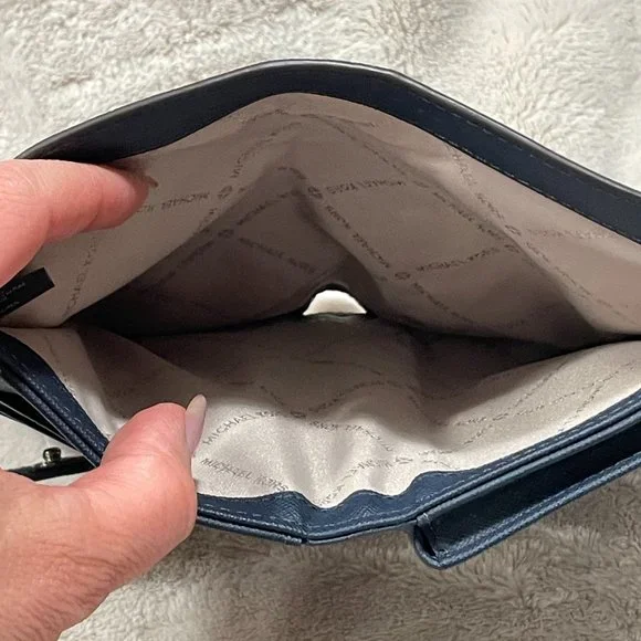 Michael Kors Jet Set Travel Large Double Zip Phone Wallet Wristlet Navy Leather - Picture 15 of 16